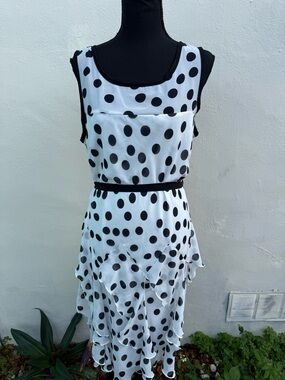 Robbie Bee Black and White Polka Dot Ruffle Midi Dress